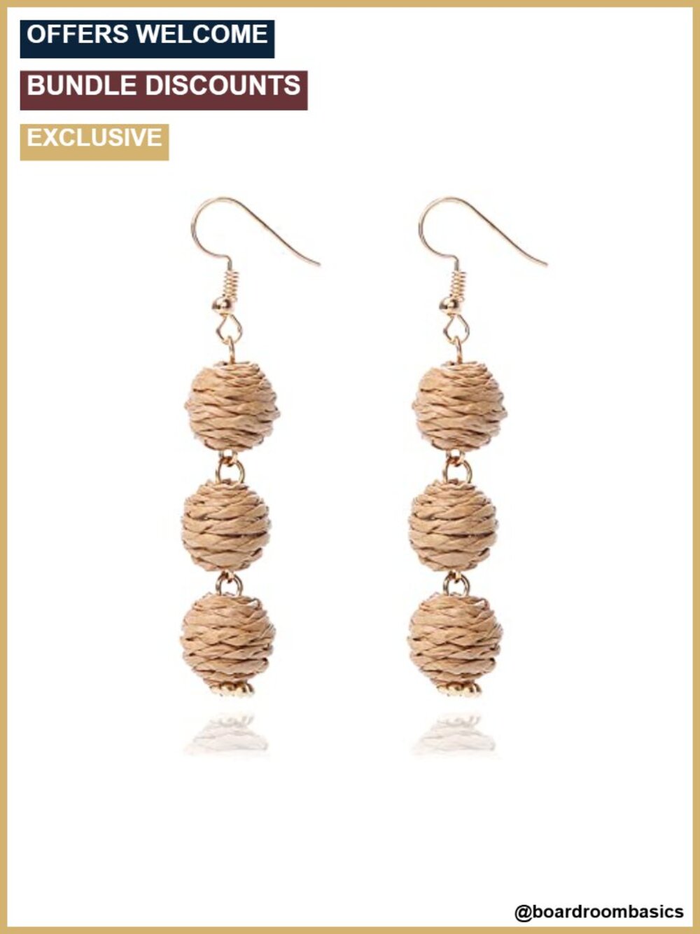 Handmade Raffia Drop Earrings Lightweight Boho Straw Wicker Beach Jewelry